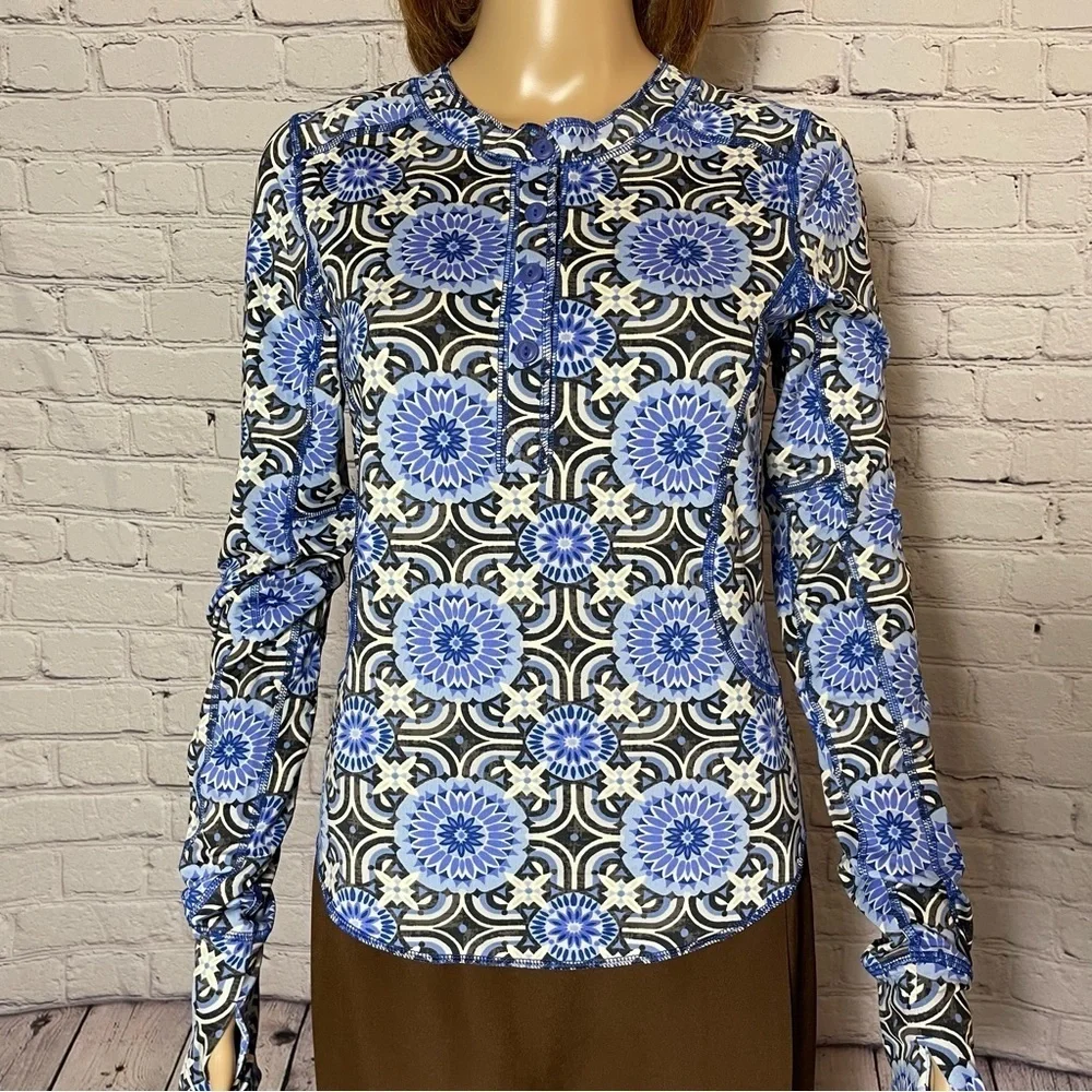 New Free People Fireside Long Sleeve Base Layer Blue Top Size M
